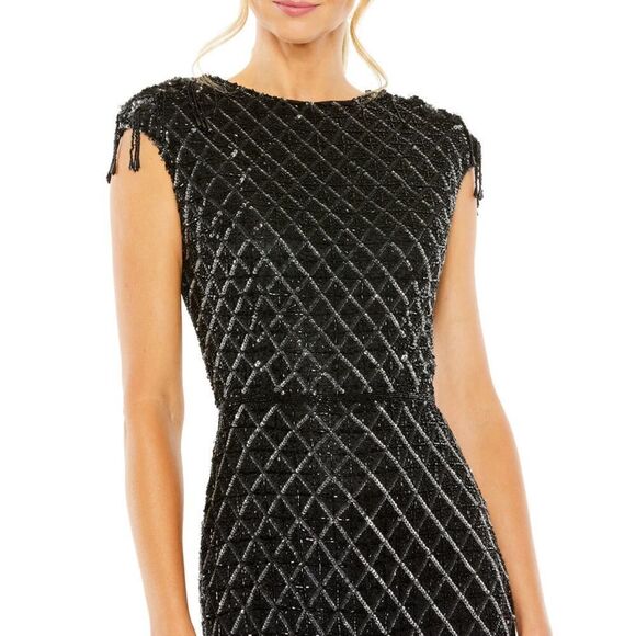 Mac Duggal 5776 Womens HIGH NECK DRESS W/ CRYSTAL FRINGE DETAIL - Picture 3 of 14